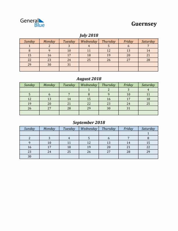 Q3 2018 Holiday Calendar - Guernsey