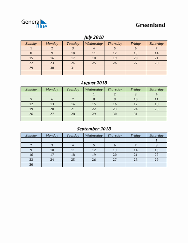 Q3 2018 Holiday Calendar - Greenland