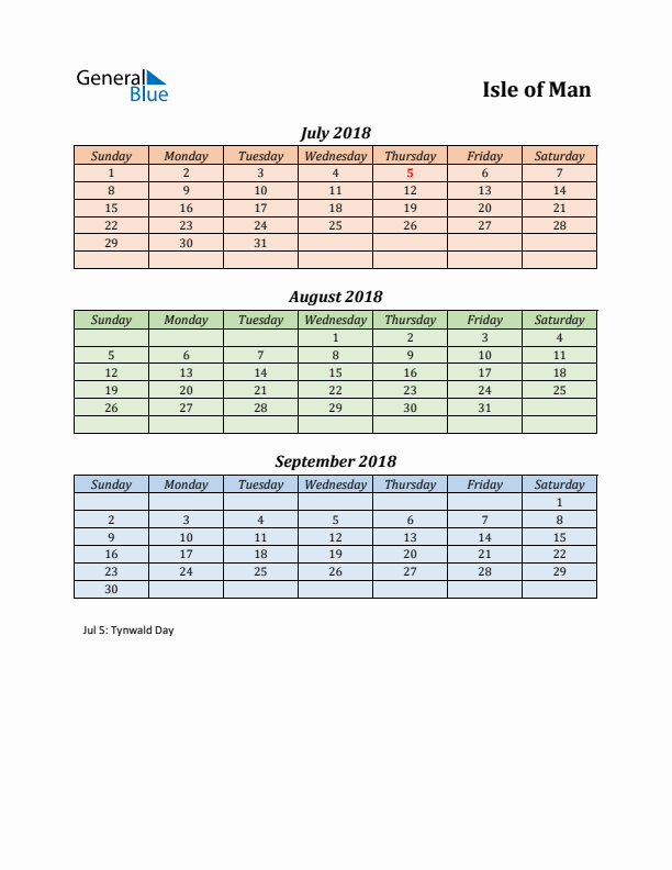 Q3 2018 Holiday Calendar - Isle of Man