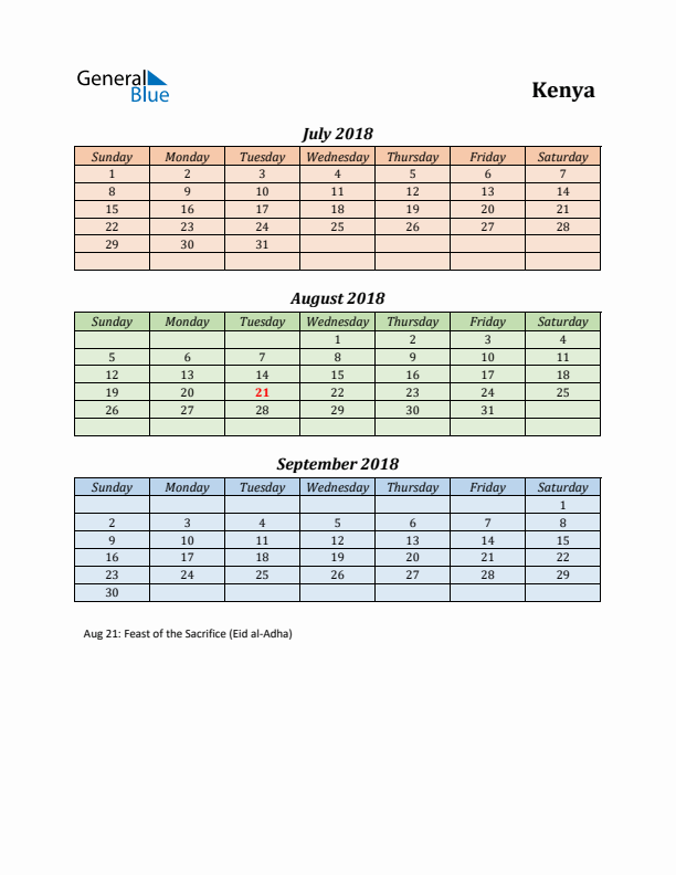 Q3 2018 Holiday Calendar - Kenya