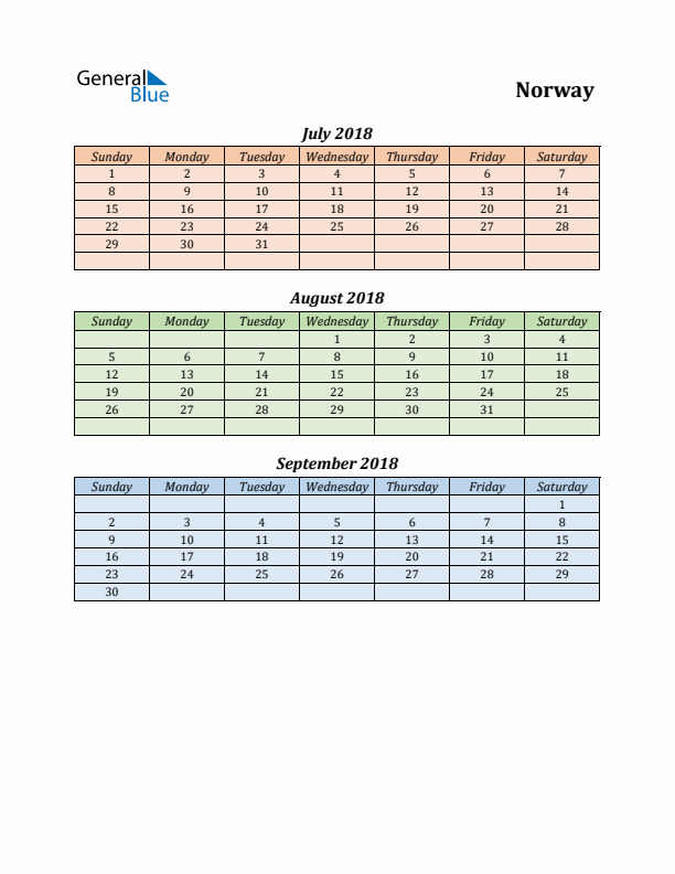 Q3 2018 Holiday Calendar - Norway