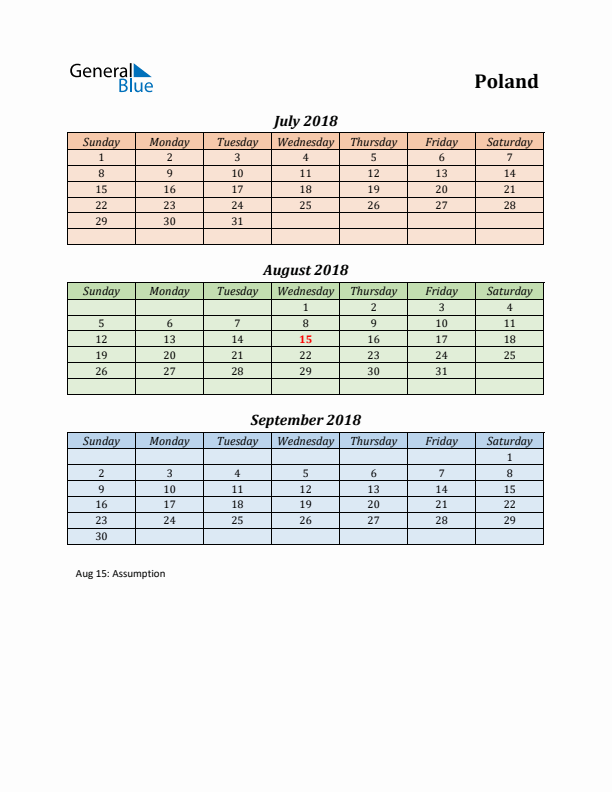 Q3 2018 Holiday Calendar - Poland