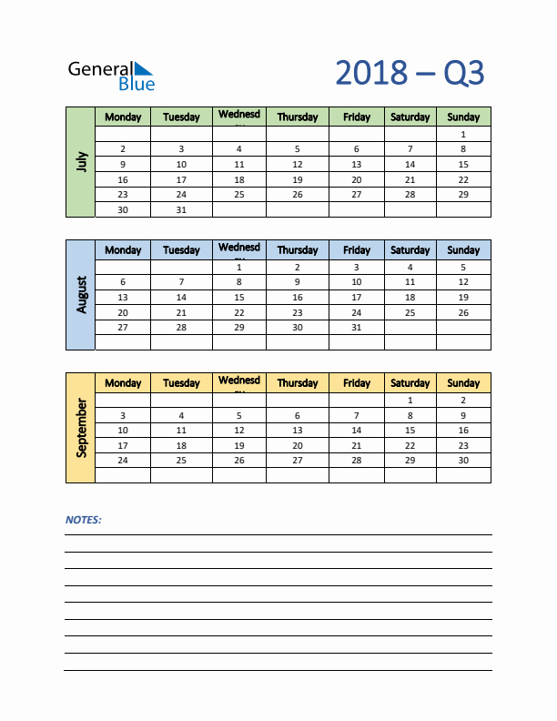 Three-Month Planner for Q3 2018