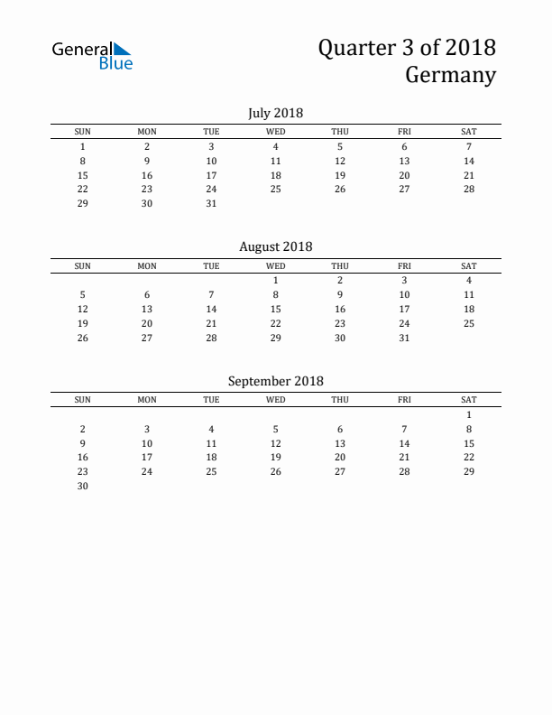 Quarter 3 2018 Germany Quarterly Calendar