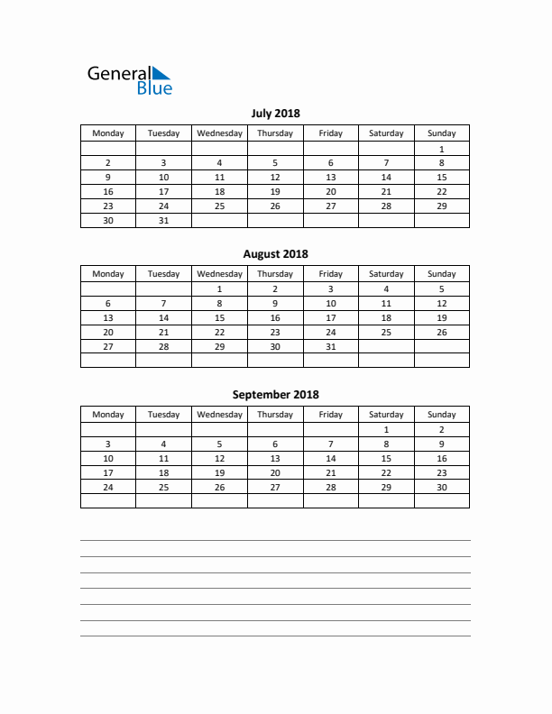 Free Printable Quarterly Calendar 2018