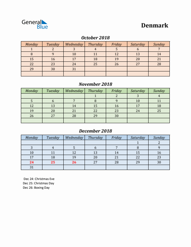 Q4 2018 Holiday Calendar - Denmark