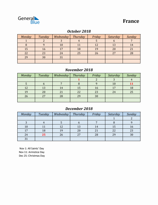 Q4 2018 Holiday Calendar - France