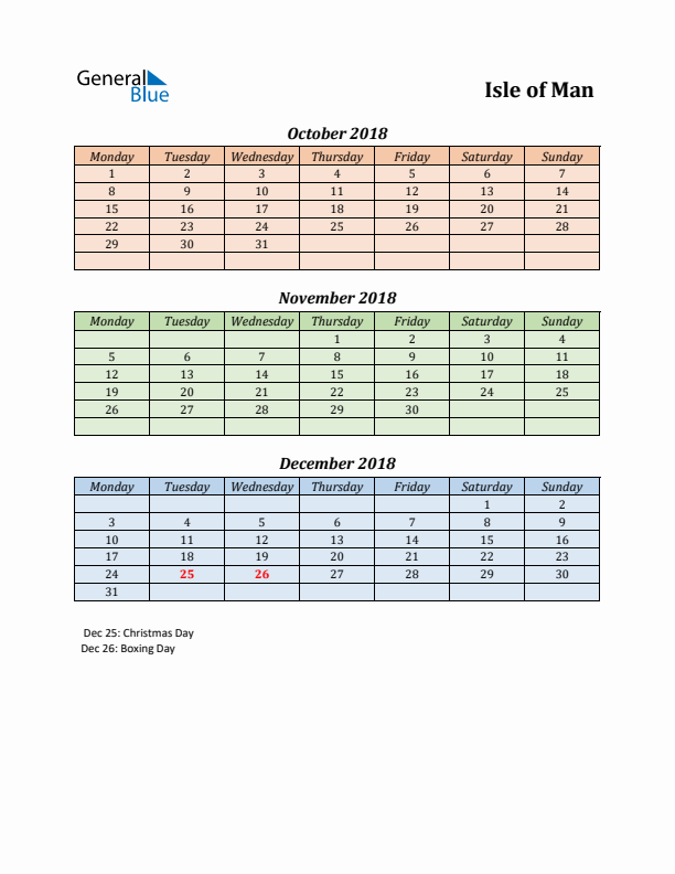 Q4 2018 Holiday Calendar - Isle of Man