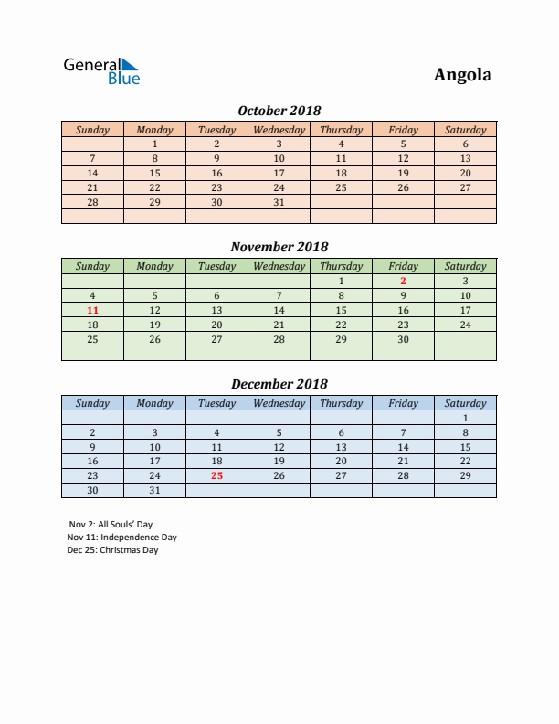 Q4 2018 Holiday Calendar - Angola