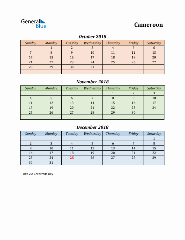 Q4 2018 Holiday Calendar - Cameroon