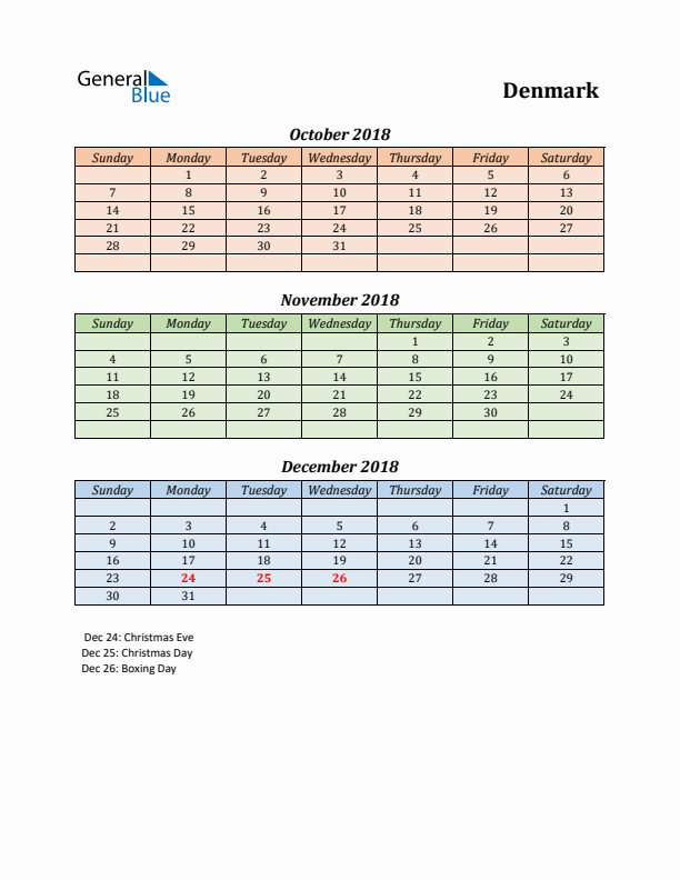 Q4 2018 Holiday Calendar - Denmark