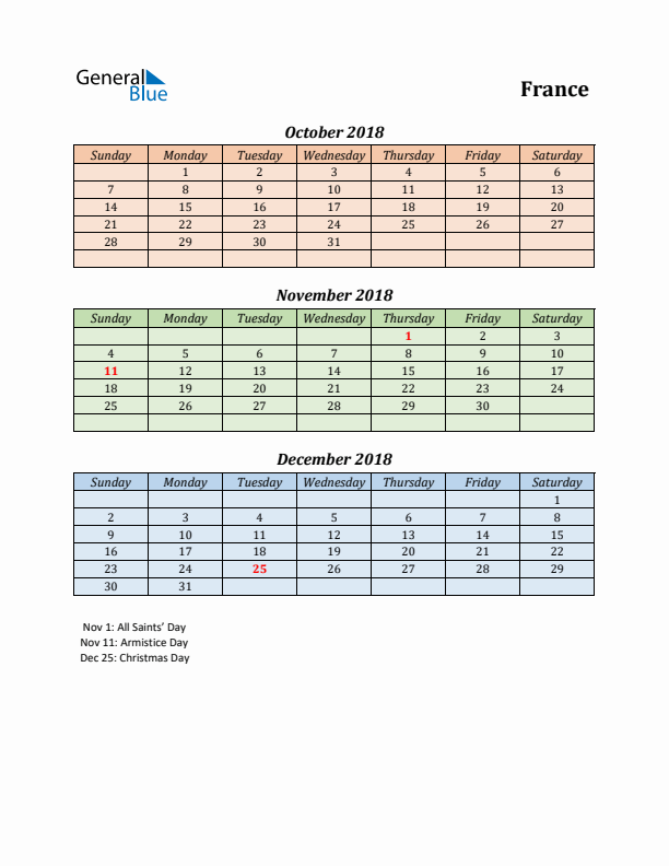 Q4 2018 Holiday Calendar - France