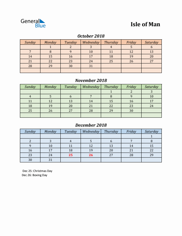 Q4 2018 Holiday Calendar - Isle of Man