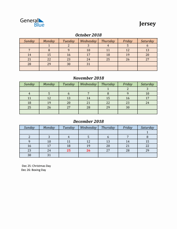 Q4 2018 Holiday Calendar - Jersey