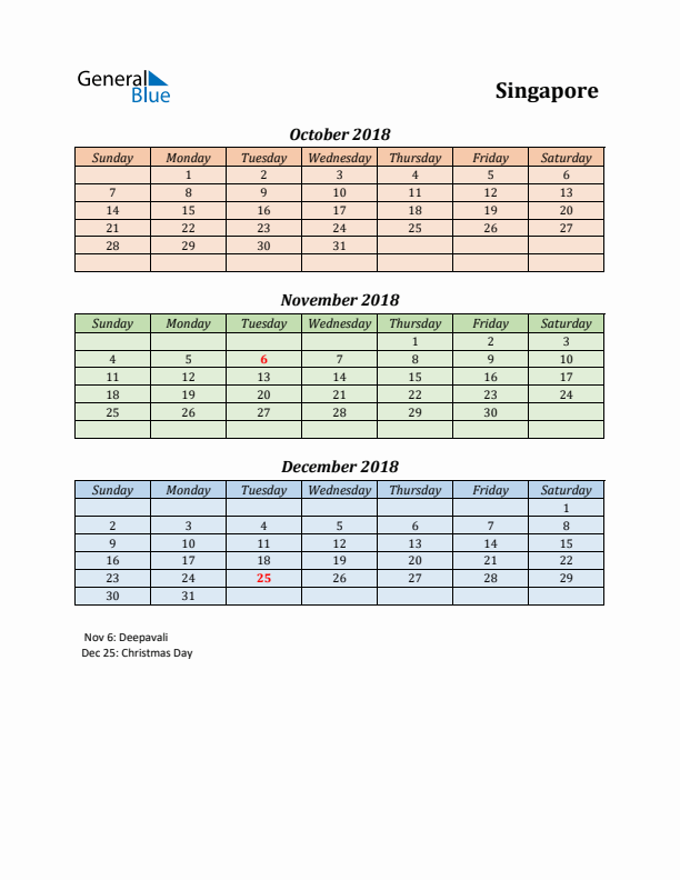 Q4 2018 Holiday Calendar - Singapore