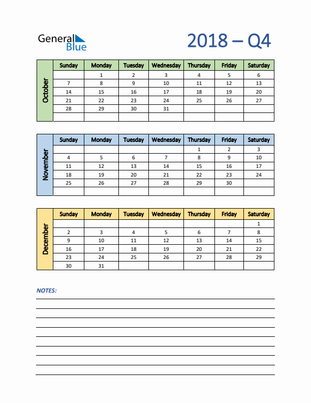 Three-Month Planner for Q4 2018