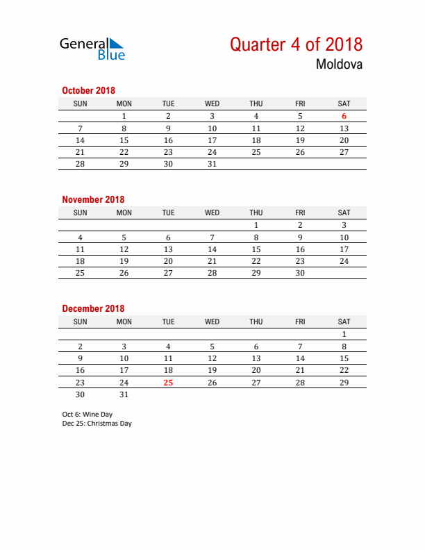 Printable Three Month Calendar with Moldova Holidays