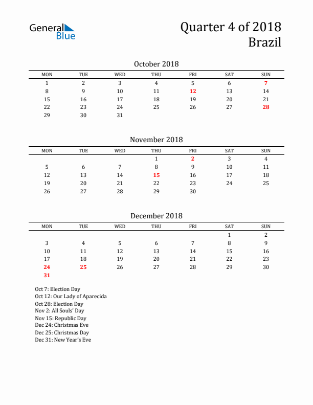 Quarter 4 2018 Brazil Quarterly Calendar