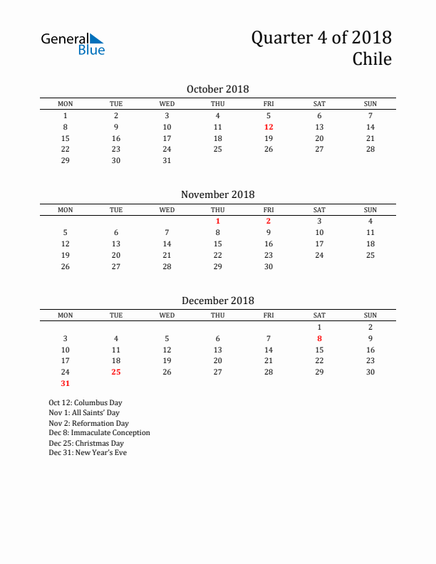 Quarter 4 2018 Chile Quarterly Calendar