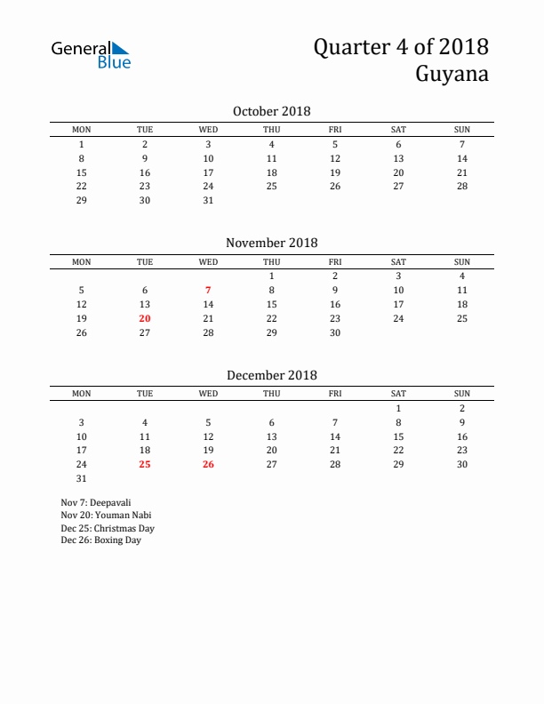 Quarter 4 2018 Guyana Quarterly Calendar