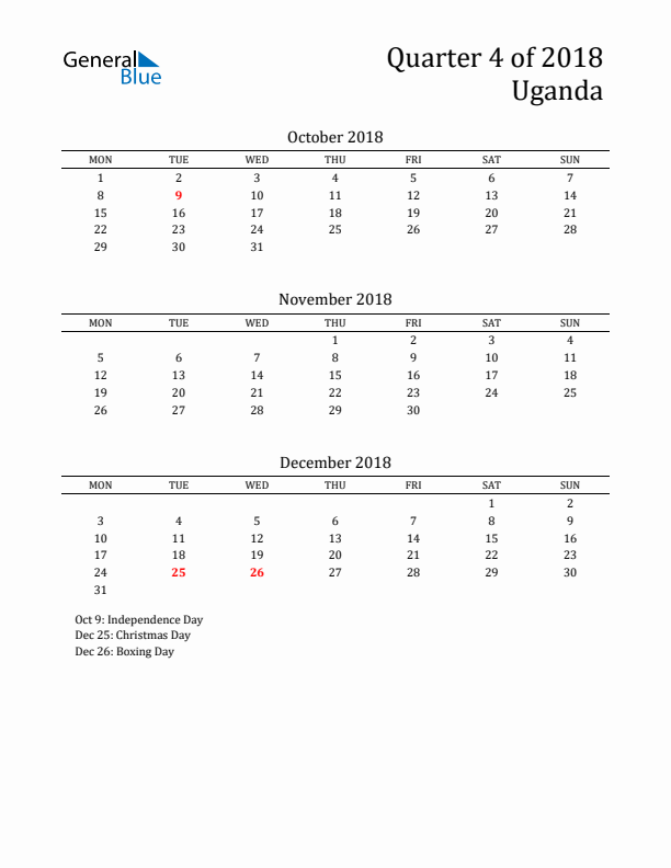 Quarter 4 2018 Uganda Quarterly Calendar