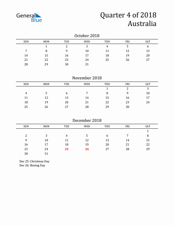 Quarter 4 2018 Australia Quarterly Calendar