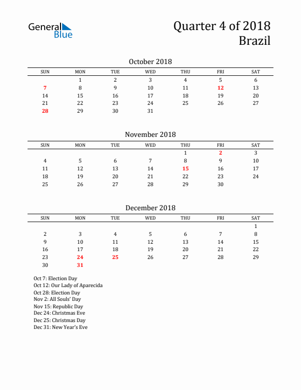 Quarter 4 2018 Brazil Quarterly Calendar