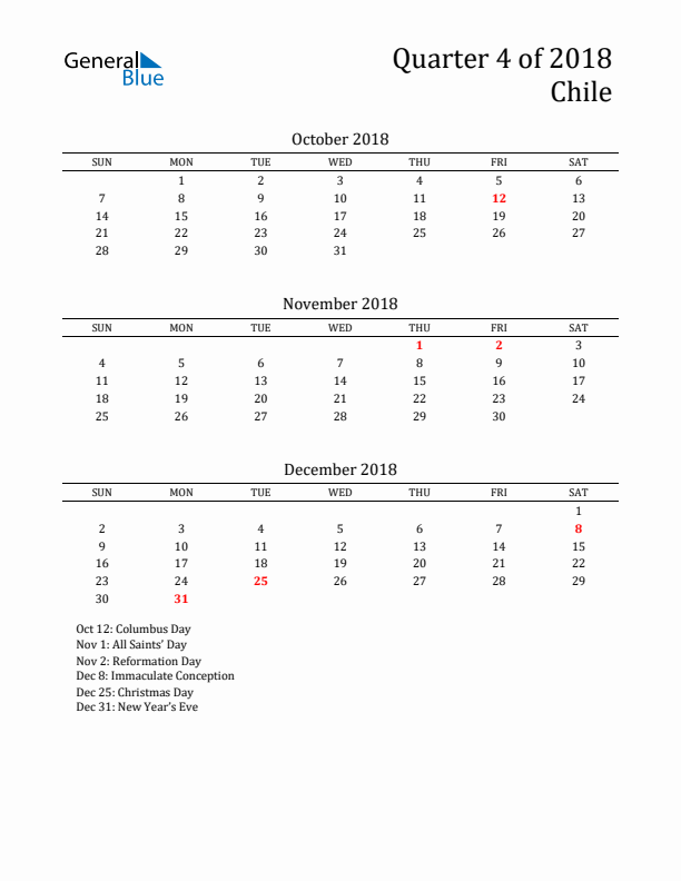 Quarter 4 2018 Chile Quarterly Calendar