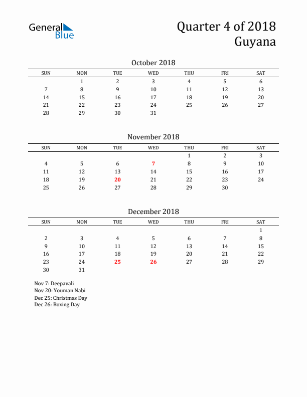 Quarter 4 2018 Guyana Quarterly Calendar