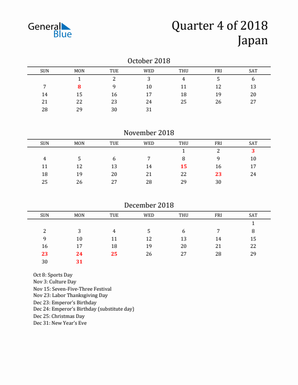 Quarter 4 2018 Japan Quarterly Calendar