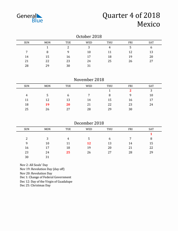 Quarter 4 2018 Mexico Quarterly Calendar