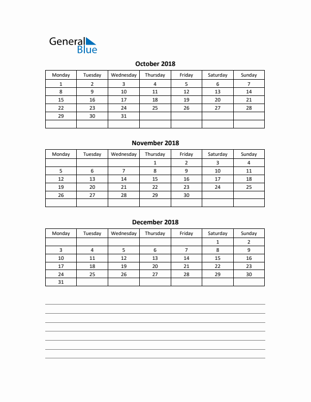 Free Printable Quarterly Calendar 2018