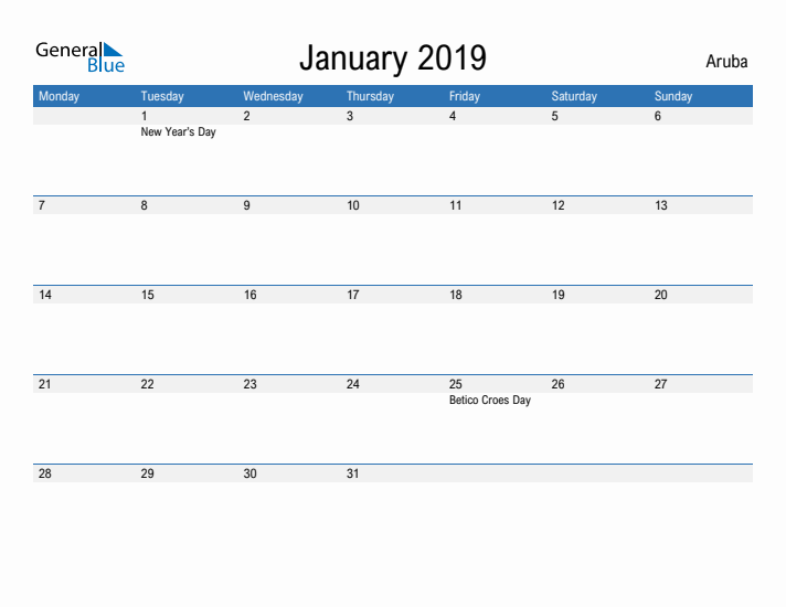 Fillable January 2019 Calendar