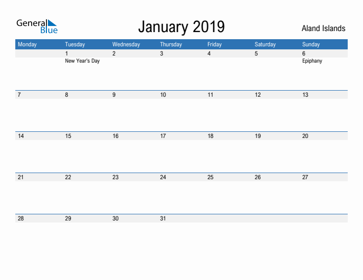 Fillable January 2019 Calendar