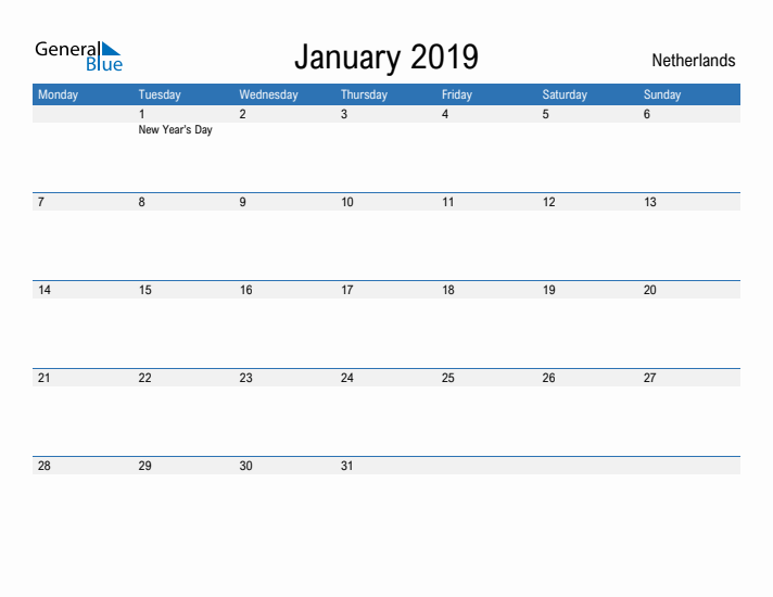 Fillable January 2019 Calendar