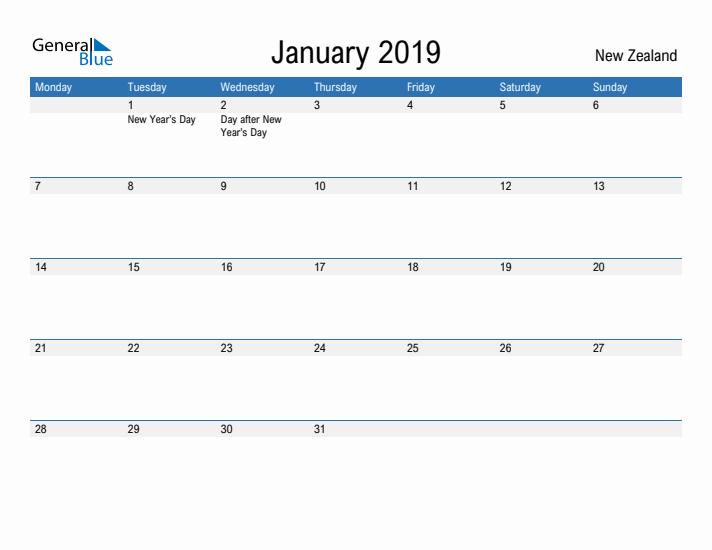 Fillable January 2019 Calendar