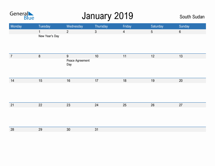 Fillable January 2019 Calendar