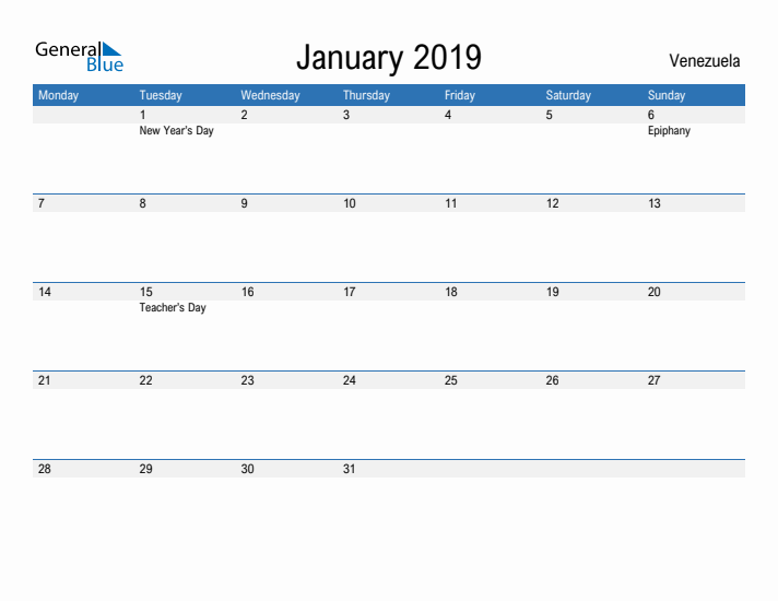 Fillable January 2019 Calendar