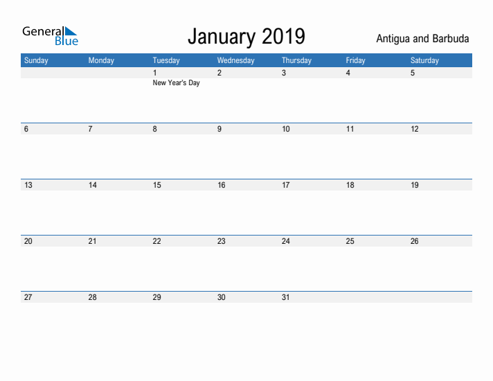 Fillable January 2019 Calendar