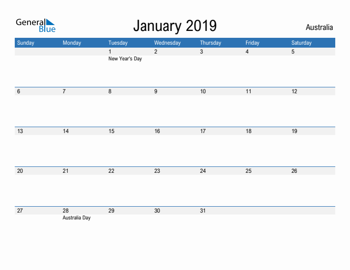 Fillable January 2019 Calendar