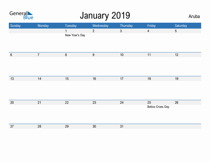 Fillable January 2019 Calendar