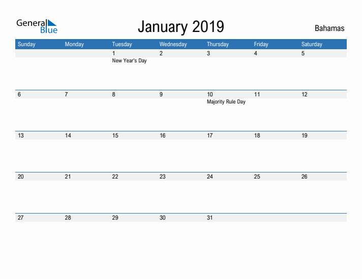 Fillable January 2019 Calendar