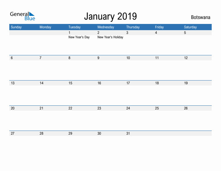 Fillable January 2019 Calendar