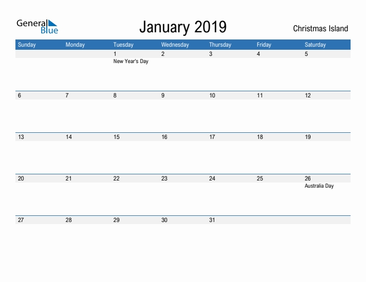 Fillable January 2019 Calendar