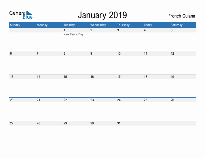 Fillable January 2019 Calendar