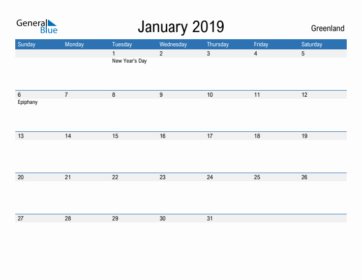 Fillable January 2019 Calendar