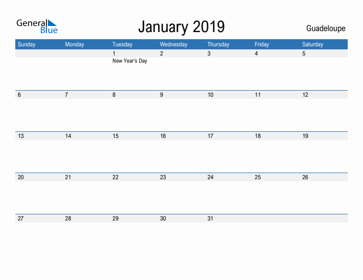 Fillable January 2019 Calendar