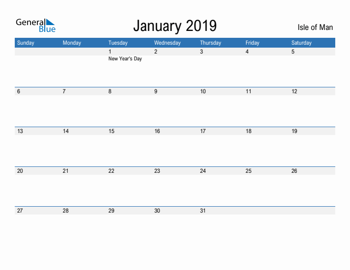 Fillable January 2019 Calendar