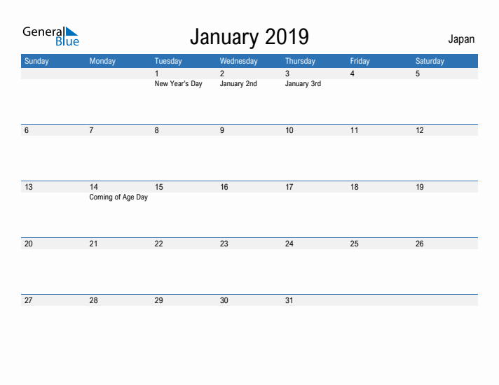 Fillable January 2019 Calendar