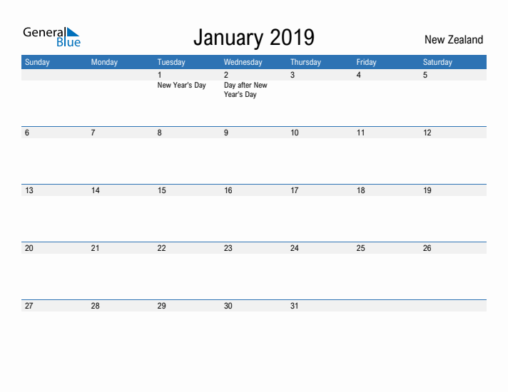 Fillable January 2019 Calendar